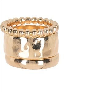 hammered band ring stack set gold